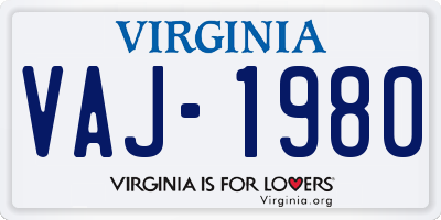 VA license plate VAJ1980