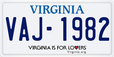VA license plate VAJ1982