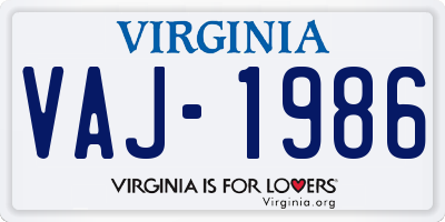 VA license plate VAJ1986