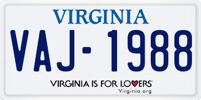 VA license plate VAJ1988
