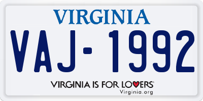VA license plate VAJ1992