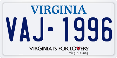 VA license plate VAJ1996