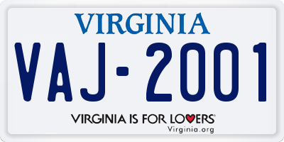 VA license plate VAJ2001