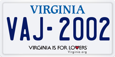 VA license plate VAJ2002