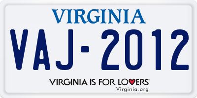 VA license plate VAJ2012