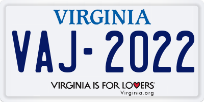 VA license plate VAJ2022