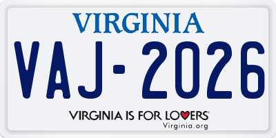 VA license plate VAJ2026
