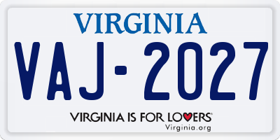VA license plate VAJ2027
