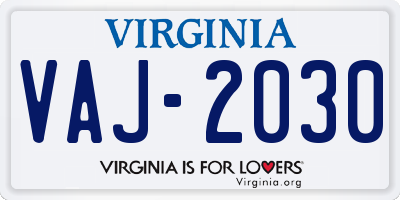 VA license plate VAJ2030