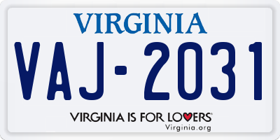 VA license plate VAJ2031