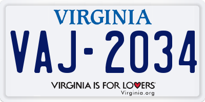 VA license plate VAJ2034