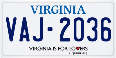 VA license plate VAJ2036