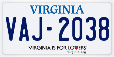VA license plate VAJ2038