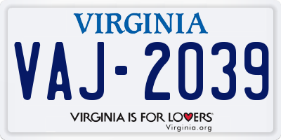 VA license plate VAJ2039