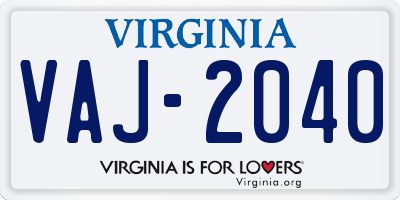 VA license plate VAJ2040