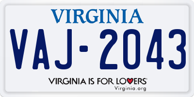 VA license plate VAJ2043