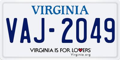 VA license plate VAJ2049