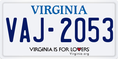 VA license plate VAJ2053