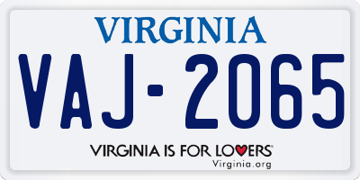 VA license plate VAJ2065