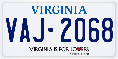 VA license plate VAJ2068