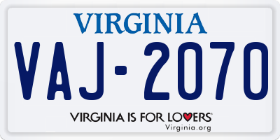 VA license plate VAJ2070
