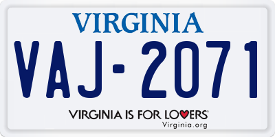 VA license plate VAJ2071