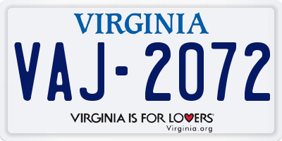 VA license plate VAJ2072