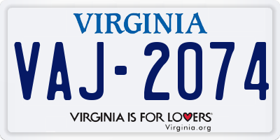 VA license plate VAJ2074