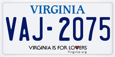 VA license plate VAJ2075