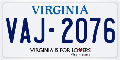 VA license plate VAJ2076