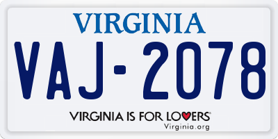 VA license plate VAJ2078