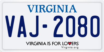 VA license plate VAJ2080