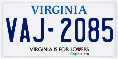 VA license plate VAJ2085