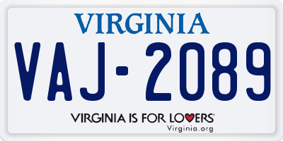 VA license plate VAJ2089