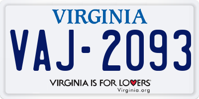 VA license plate VAJ2093