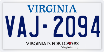 VA license plate VAJ2094