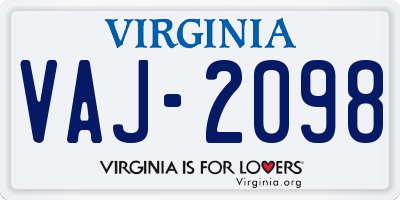 VA license plate VAJ2098