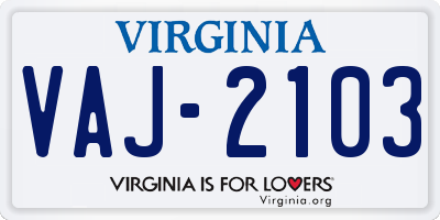 VA license plate VAJ2103