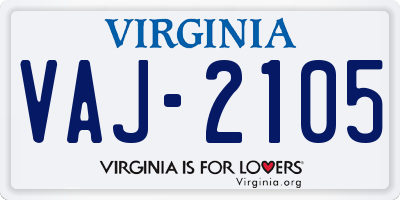 VA license plate VAJ2105