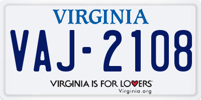 VA license plate VAJ2108
