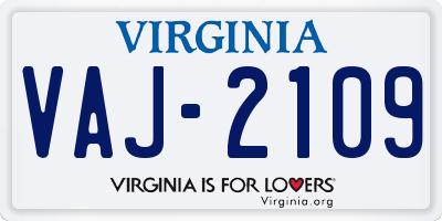 VA license plate VAJ2109