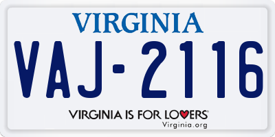 VA license plate VAJ2116