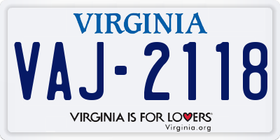 VA license plate VAJ2118