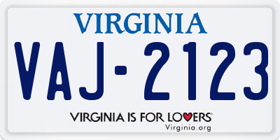 VA license plate VAJ2123