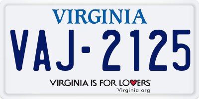 VA license plate VAJ2125