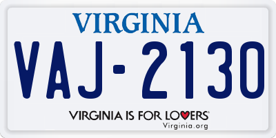 VA license plate VAJ2130