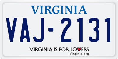 VA license plate VAJ2131