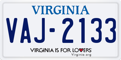 VA license plate VAJ2133
