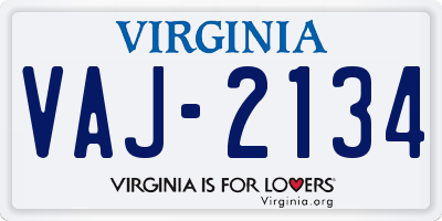 VA license plate VAJ2134