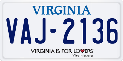 VA license plate VAJ2136